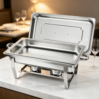 Réchauds de buffet rectangulaires en acier inoxydable Allnic 410 avec support pliable et couvercle amovible pour cantine