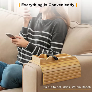 JQ Set cangkir bambu, penyimpanan minuman, lengan pemegang lipat Sofa meja sandaran tangan nampan makanan ringan - Product Image 4