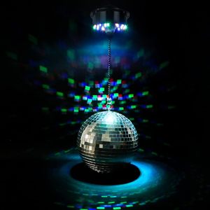 Moteur suspendu de 20cm, <span class=keywords><strong>boule</strong></span> disco à miroir, moteur rotatif à piles, 4 couleurs de lumière, lumière de décoration de fête disco - Product Image 3