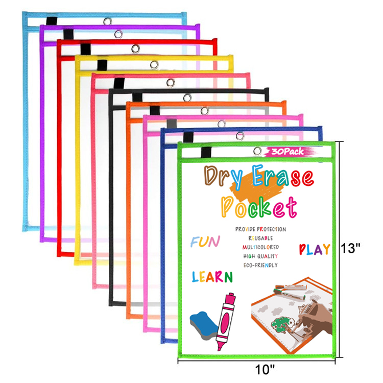 Прозрачные Пластиковые Многоразовые рукава, многоцветные листы 10x14 дюймов, товары для учителей для классной комнаты, органайзеры, карманы для сухих стираний