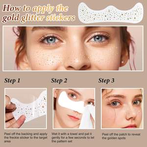 Taches de rousseur scintillantes tatouage de visage patchs de maquillage dorés Faux tache de rousseur autocollants de tatouages temporaires imperméables - Product Image 2