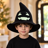 Chapeau de sorcière en laine avec logo personnalisé, imprimé phosphorescent, chapeau de magicien pointu, accessoire de fête costumée, OEM ODM, vente en gros, chapeau personnalisé