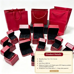 Luxury Style Red Ring Jewelry <b>Box</b> Hot Stamped Gold Decor <b>Velvet</b> Interior Wedding Engagement Ring <b>Storage</b> Gift Jewelry <b>Box</b> - Product Image 1