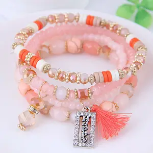 Hot sale in Europe and the United States Crystal Beads Fashion Women Multilayer charm bracelets