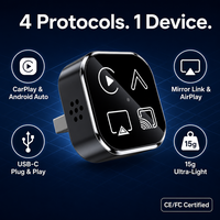 Adaptateur sans fil 4-en-1 CarPlay Android Auto, Mirror Link & AirPlay, USB-C Plug-and-Play, dongle de voiture ultra-léger 15g