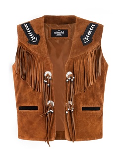 Chaleco de Hombre Personalizado 100% Cuero Genuino de Ante Color Bronceado con Flecos, Detalle de Flecos, Marca Privada, OEM, Venta al por Mayor, Estilo Urbano de Moda - Product Image 2