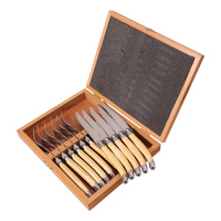 12 pièces couteaux laguiole durables couteau à steak inox et fourchette avec caisse en bois