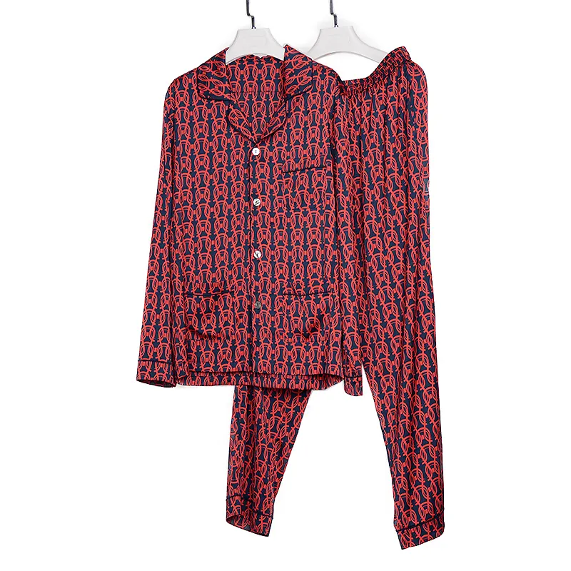 Pajamas Set Long Sleeves Satin Pajamas Print Man's Sleepwear Mens Night Wear
