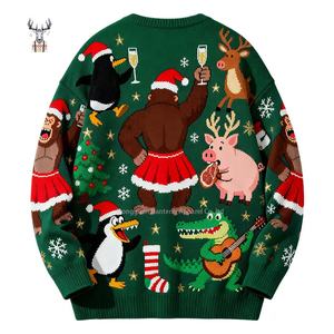 Pulls <span class=keywords><strong>de</strong></span> Noël moches pour hommes, à col côtelé, à manches longues, avec motif <span class=keywords><strong>de</strong></span> fête au zoo original et amusant, en gros sur mesure, taille plus, Nanteng - Product Image 2