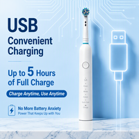 Brosse à dents électrique rotative portable 5 vitesses 360 degrés avec poils doux Type-C Nettoyage en profondeur ultrasonique IPX7 Affichage LED