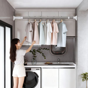 Tringle à <span class=keywords><strong>rideau</strong></span> <span class=keywords><strong>de</strong></span> <span class=keywords><strong>douche</strong></span> extensible et réglable en acier inoxydable, moderne, résistante à la rouille, durable, pour suspendre des vêtements - Product Image 3