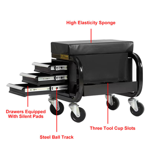 Coffre à outils d'atelier de garage portable avec plateaux latéraux et porte-gobelet, siège à roulettes pour mécaniciens à 3 tiroirs - Product Image 3