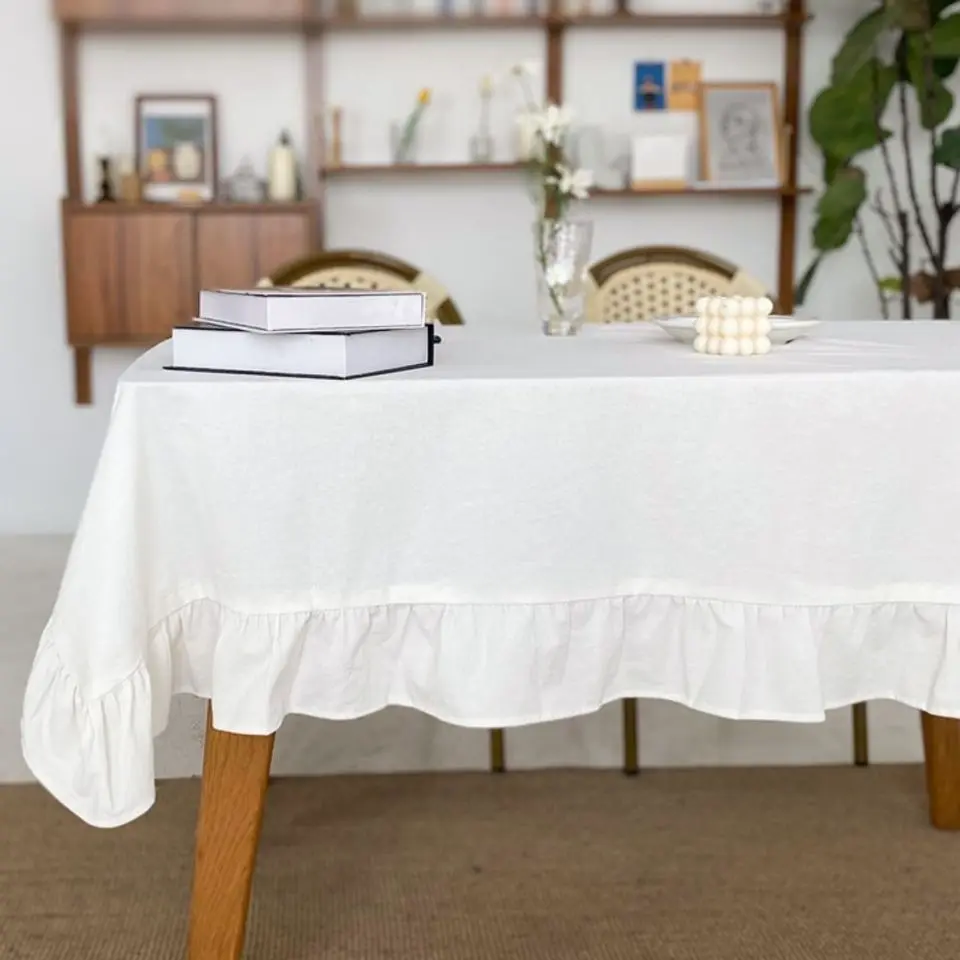 Nappe à volants vintage en coton et lin pour table de banquet de mariage