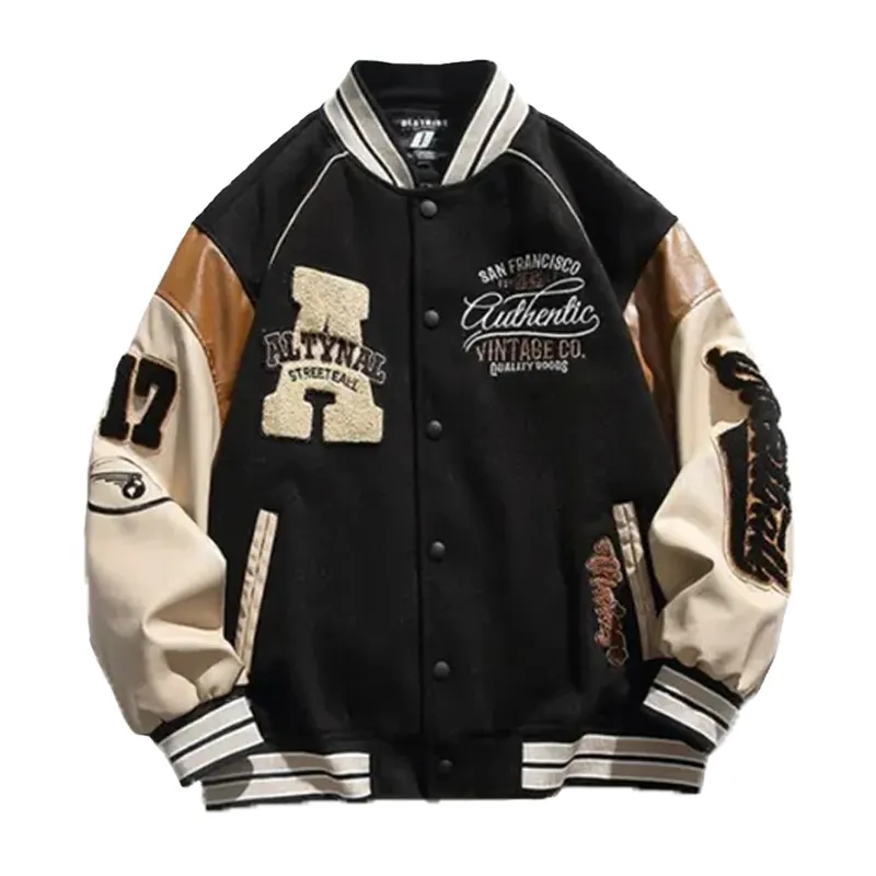 Versie Van Trendy Street Men Varsity Jack Losse Gevlokt Geborduurd Jack Baseball Jack