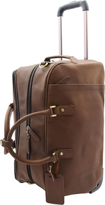 Wholesale Brown Leather Wheeled <strong>Holdall</strong>, Overnight Bag with Rolling <strong>Wheels</strong> , <strong>Large</strong> Carry-<strong>on</strong> Travel Luggage for Men - Product Image 2