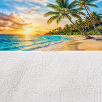 Serviette de plage Paradise Island en coton 100% avec impression numérique personnalisée, OEM ODM, logo personnalisé, serviette de plage de haute qualité