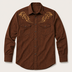 <b>Western</b> Embroidered Unisex Cotton <b>Shirt</b> Long Sleeve Casual Twill Handmade Breathable Autumn Style - Product Image 4