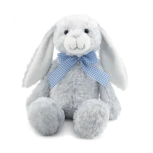 Custom Stuffed Plush Animal Custom Rabbit Toys Blue Bunny with Plaid Bow for Kids