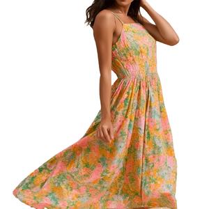 Fabricants personnalisés de robes en coton à fleurs imprimées sans manches avec sangle d'impression <span class=keywords><strong>Robe</strong></span> maxi décontractée - Product Image 1