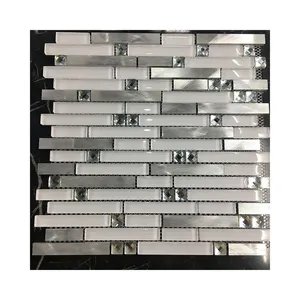 Tuiles en bande de verre super <span class=keywords><strong>blanc</strong></span>, aluminium et métal, mosaïque de verre <span class=keywords><strong>miroir</strong></span> diamant - Product Image 1