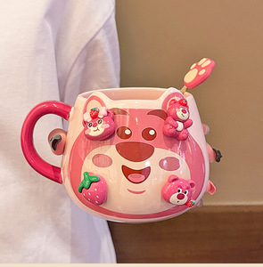 Tasse à café portable avec cuillère, motif dessin animé mignon, <span class=keywords><strong>lot</strong></span> de tasses en céramique, vente en gros, cadeaux promotionnels d'anniversaire pour enfants - Product Image 4