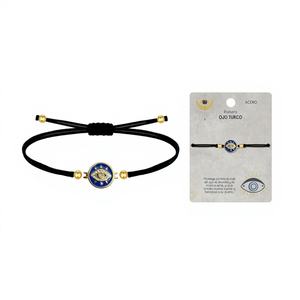Braccialetto in Filo Cerato Nero con Occhio Turco Dorato Portafortuna e Protettivo - Product Image 1