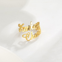 Bagues à double nom en acier inoxydable plaqué or véritable 18 carats, cadeau de fiançailles de mariage à la mode avec affichage du nom supérieur et inférieur