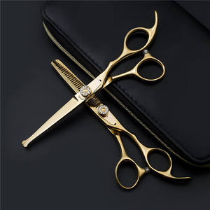 Tijeras de peluquería doradas de 6.0 pulgadas, tijeras de entresacar con punta redonda para uso estético, para diestros, con hoja de acero inoxidable - Product Image 3