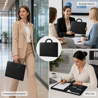 Portafolio de Cuero PU Encerado Premium A4 de Entrega Rápida, Maletín con Cremallera, Asa Integrada y Calculadora, en Stock para Reuniones