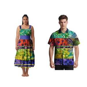 Ensemble tendance pour couple : Chemises hawaïennes pour hommes et robes à bretelles pour femmes, motifs tropicaux polynésiens – Tenues assorties pour couple, style samoan, en promotion - Product Image 3