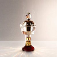 Brûleur d'encens en cristal K9 Stardust à feuille d'or, fait main, écologique, avec couvercle creux en forme de lune dorée, support d'aromathérapie de luxe pour la maison