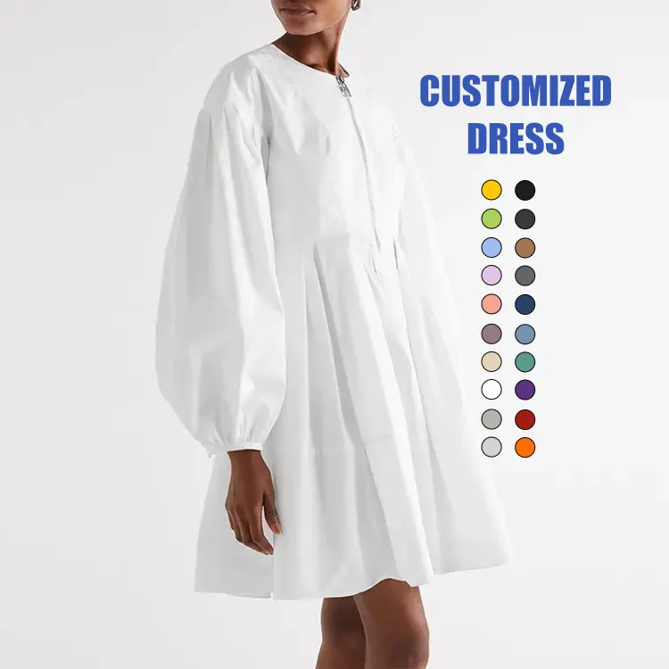 Luxury Clothing Mini Custom Dress Midi Puff Sleeves A Line Cotton Linen High Quality Pleated Casual Sun Women Summer Dress