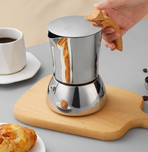 Cafetière Moka 4 tasses avec poignée <span class=keywords><strong>en</strong></span> acier inoxydable effet bois, valve unique, pour expresso <span class=keywords><strong>italien</strong></span>, mini cafetière d'extérieur - Product Image 3