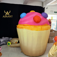 Gâteau gonflable géant de 2 m en forme de cupcake ou de crème glacée avec souffleur d'air pour événements commerciaux, gâteau féerique gonflable pour fête d'anniversaire