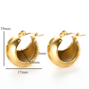 Pendiente con forma de bola Huggie, pendientes gruesos de aro Huggie redondos de acero inoxidable chapados en oro de 18K - Product Image 2