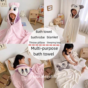 Poncho à capuche rectangulaire en <span class=keywords><strong>polaire</strong></span> corail super absorbant, motif animal mignon, anti-enfants, pour toutes les saisons, tissé, pour la plage et les voyages - Product Image 3