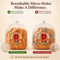 Sacs d'emballage de boulangerie micro-perforés imprimés sur mesure en gros, sacs à pain BOPP à haute transparence avec soufflet pour ligne automatique