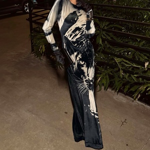 Nouvelles robes imprimées élégantes pour femmes, taille haute, ajustées, col rond, manches longues, tendance - Product Image 4