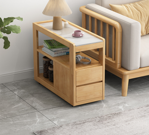 Mesa Auxiliar Moderna con Almacenamiento Abierto, Mesa Lateral con Superficie de Piedra, Mesa para Bebidas que Ahorra Espacio para Apartamentos y Salas de Estar Pequeñas - Product Image 3