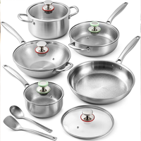 Ensemble de casseroles en acier inoxydable, batterie de cuisine en titane, poignée martelée saine pour une meilleure cuisson