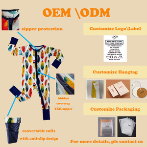 Pelele Zippy <span class=keywords><strong>de</strong></span> bambú informal para bebé, pijama con volantes para recién nacido con cremallera YKK, ropa <span class=keywords><strong>de</strong></span> bambú con estampado personalizado para bebé, pliegue sobre el pie - Product Image 6