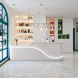 M2 Retail <strong>Pink</strong> Atlas Modern Minimalist Silver Front Counter Table With LED Stand up Reception Desk for <strong>Beauty</strong> <strong>Salon</strong> - Product Image 4