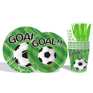 Décorations de fête d'anniversaire sur le thème du football en gros plateau en <span class=keywords><strong>papier</strong></span> jetable tasse <span class=keywords><strong>serviette</strong></span> ensemble de vaisselle - Product Image 4