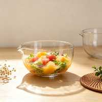 Bol mélangeur à salade mignon de 500 ml, fait main, résistant à la chaleur, en verre borosilicate transparent, avec bec verseur, idéal pour le matcha