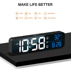 音楽目覚まし時計LEDデジタル大型ディスプレイ明るさUSB充電式時計スヌーズタイマー家庭用