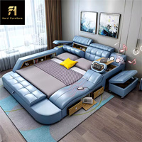 Lit de rangement en cuir multifonction et intelligent King-Size au design moderne-Fourni avec fonctions de rangement pour massage pour la chambre à coucher principale