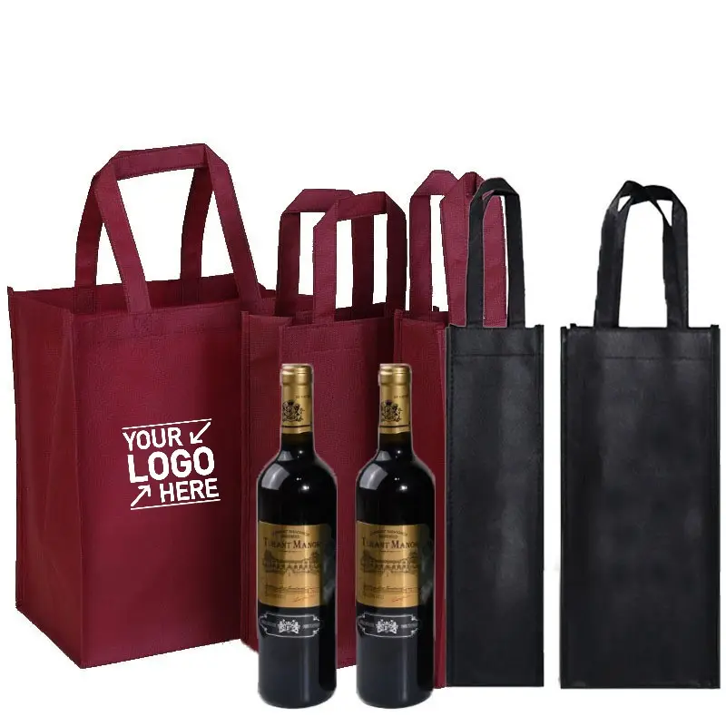 Bolsa de vino de tela no tejida con logotipo personalizado, 6 bolsas de vino de promoción, promoción