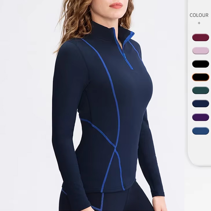 New Women's Autumn Winter Breathable for Fleece Lined Long Sleeve Yoga Sports Suit Slim Fit Top Half Zipper Sweater OEM ODM