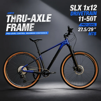 Prêt à être expédié, vélo de montagne 27,5/29 pouces avec axe traversant, 1x12 vitesses, fourche à suspension pneumatique, frein à disque hydraulique, cadre en alliage de 13,3 kg