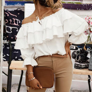 Blusa de Gasa Casual para Mujer, Estilo Dulce, Holgada, de Manga Larga, Sin Tirantes, Transpirable, para Verano - Product Image 2